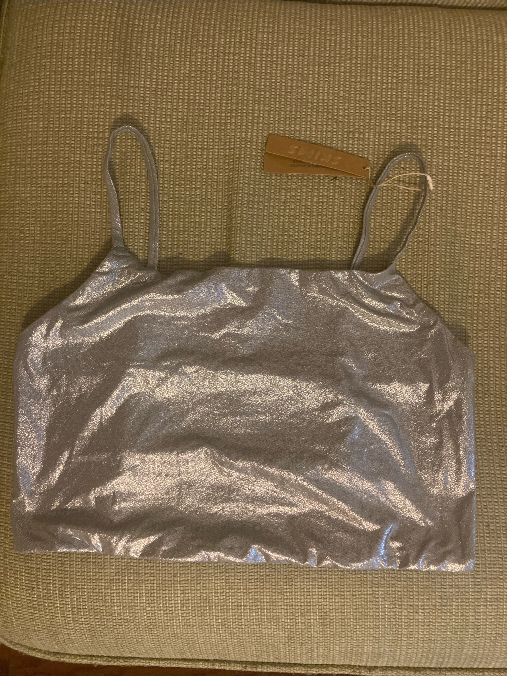 Skims Metallic Silver Bikini Top, L Nwt